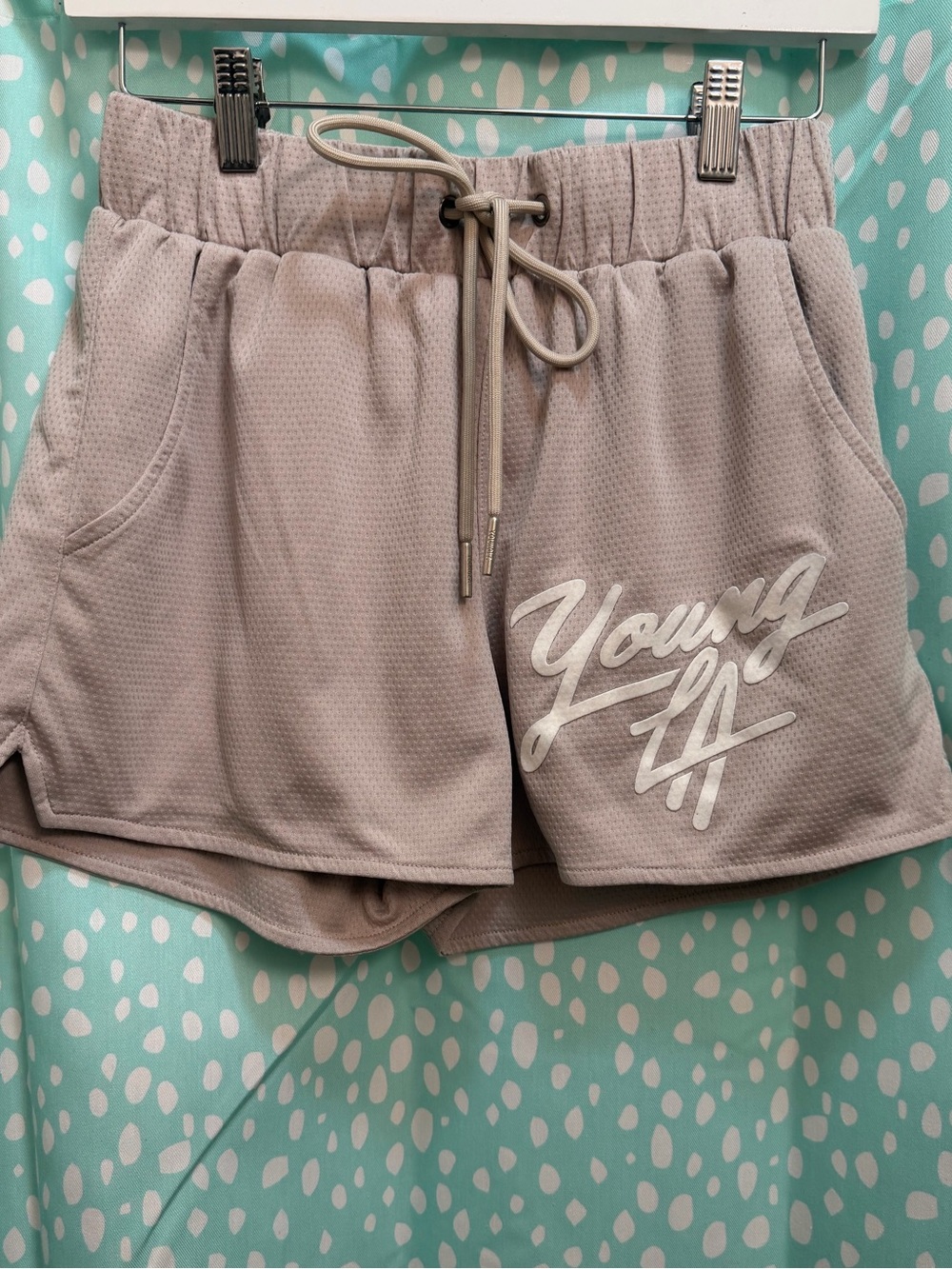 YoungLA Taupe Drawstring Mesh Athletic shorts